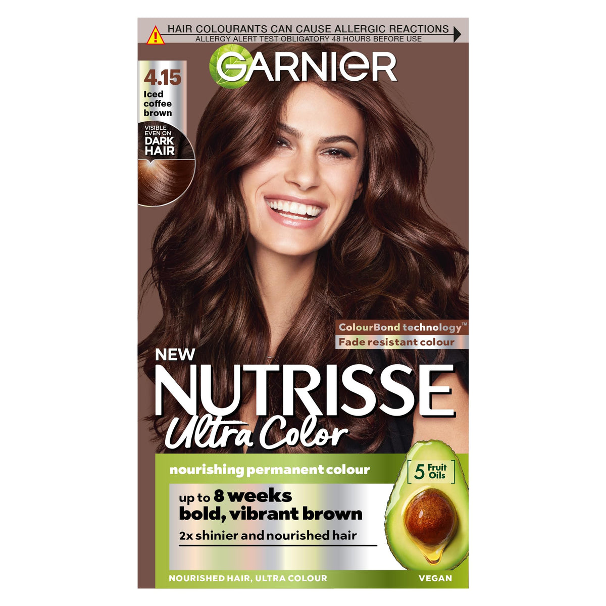 Garnier Nutrisse Ultra Color Permanent Hair Dye 4.15 Iced Coffee Brown - Long-Lasting Hair Colourant Kit - Damaged Box