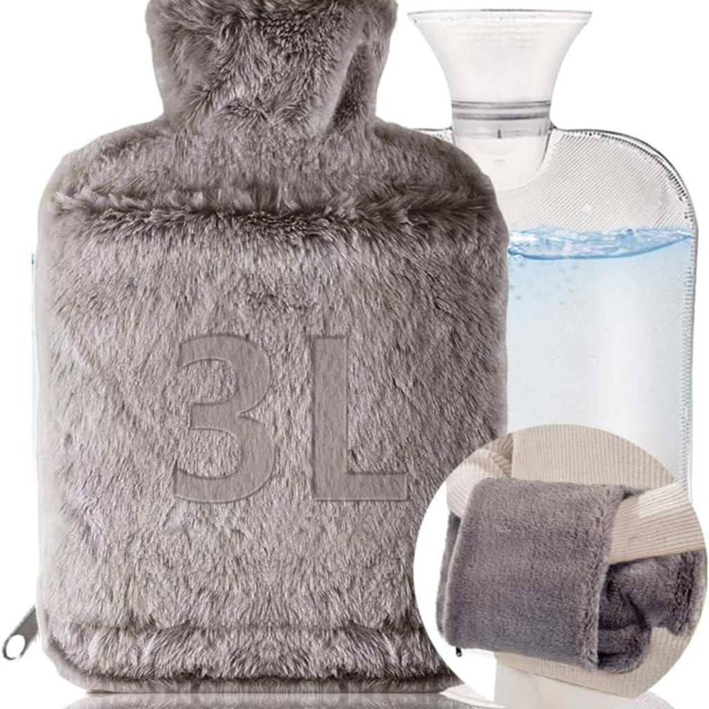 LinKecn Extra Large Hot Water Bottle with Cover - 3L Furry Brown Hot Water Bag - Zip Design UK - Like New