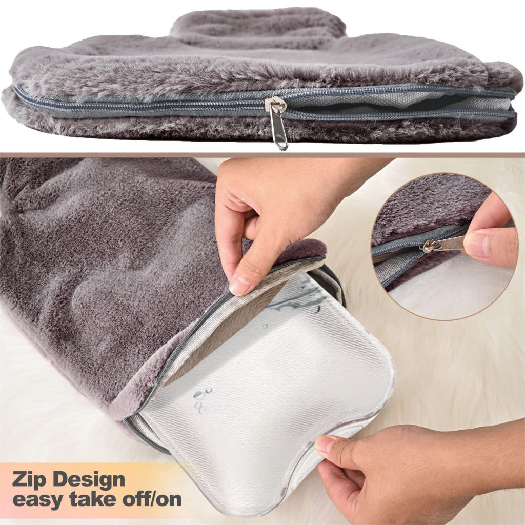 LinKecn Extra Large Hot Water Bottle with Cover - 3L Furry Brown Hot Water Bag - Zip Design UK - Like New