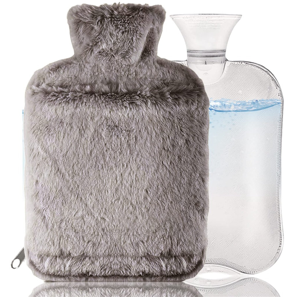 LinKecn Extra Large Hot Water Bottle with Cover - 3L Furry Brown Hot Water Bag - Zip Design UK - Like New