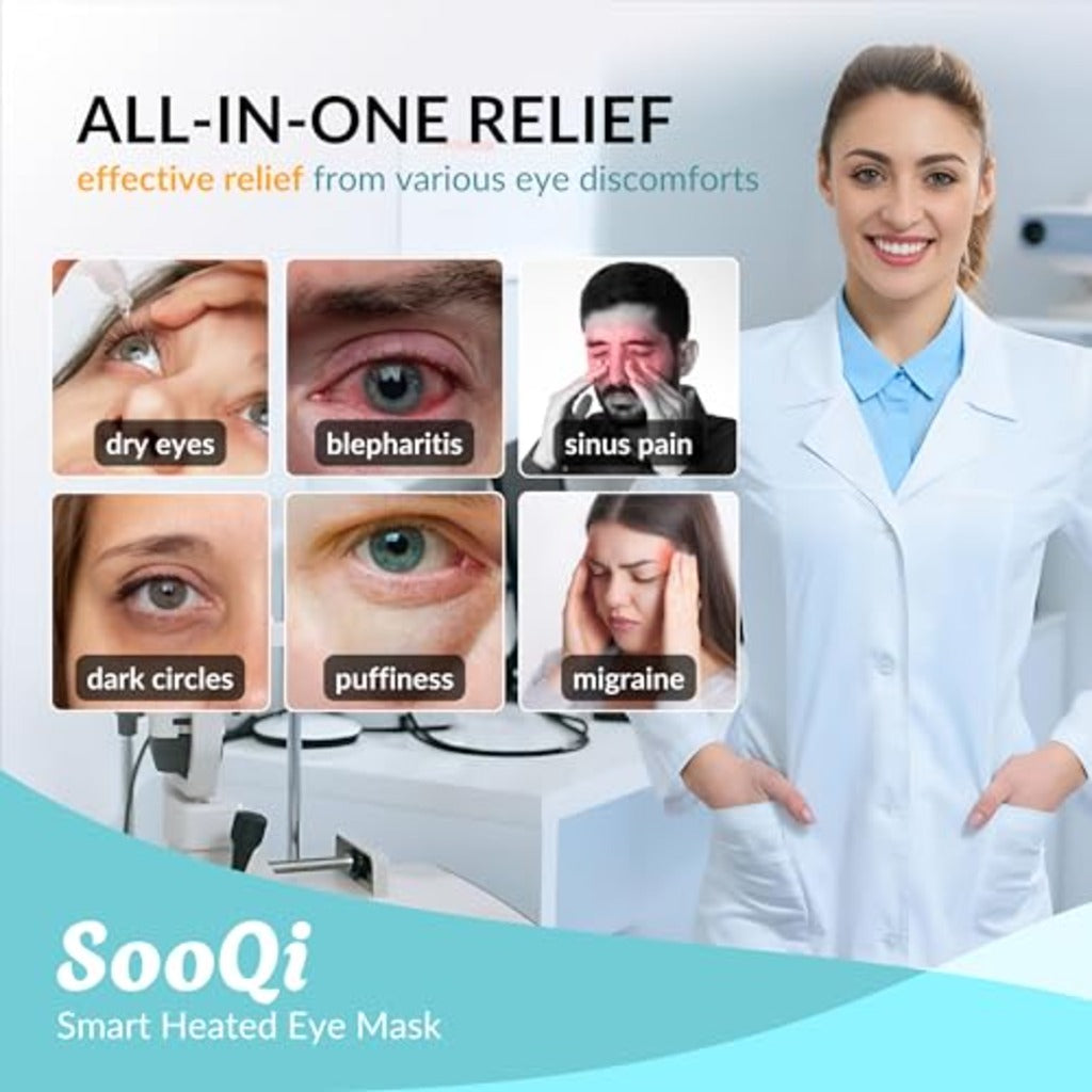 SooQi Rechargeable Heated Eye Mask - Cordless Weighted Graphene Compress for Dry Eyes Fatigue Sleep Travel - Damaged Box