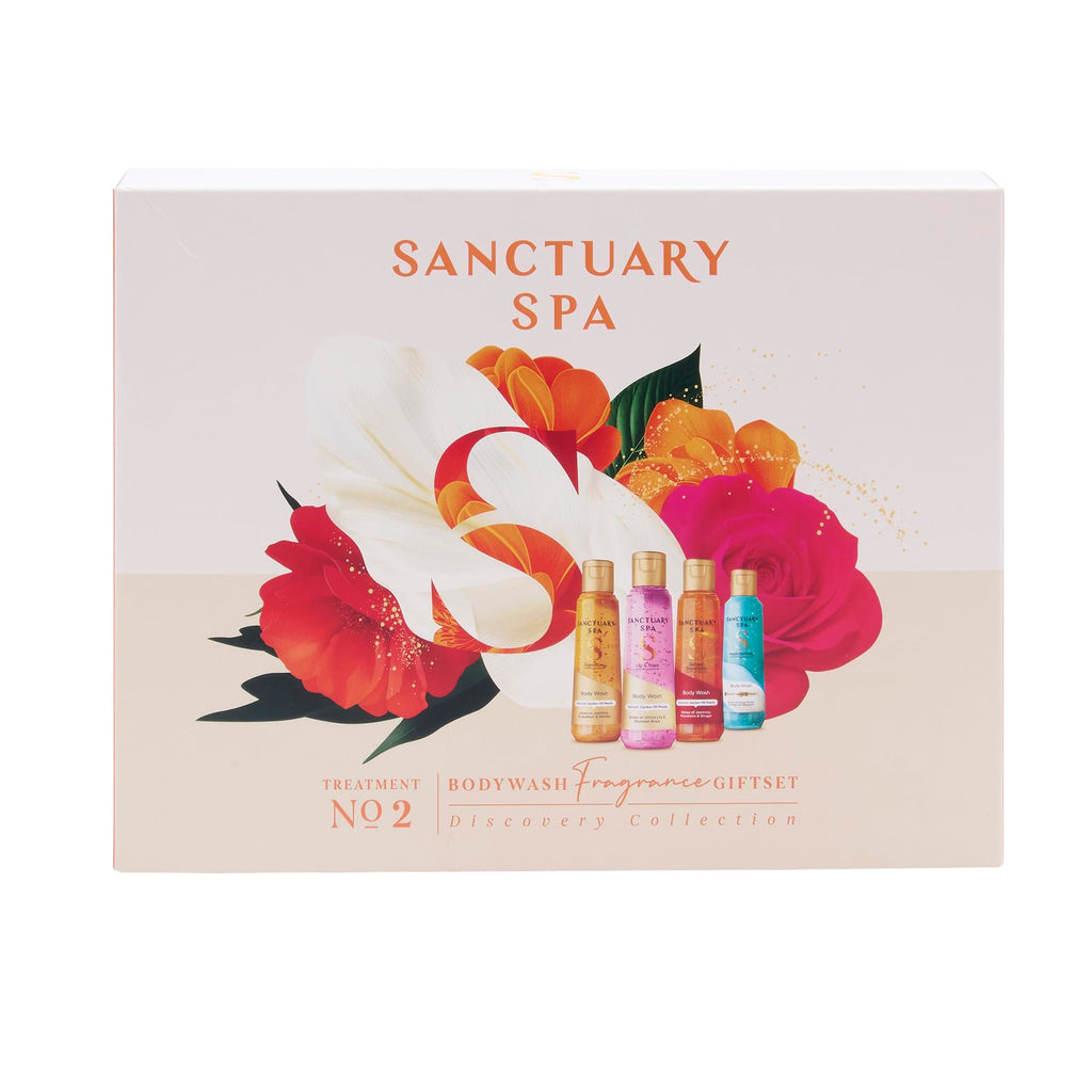Sanctuary Spa Discovery Body Wash Gift Set for Women - 4 x 75ml Collection - Signature, Spiced, Lily & Rose, Aqua Serenity Scents - Damaged Box