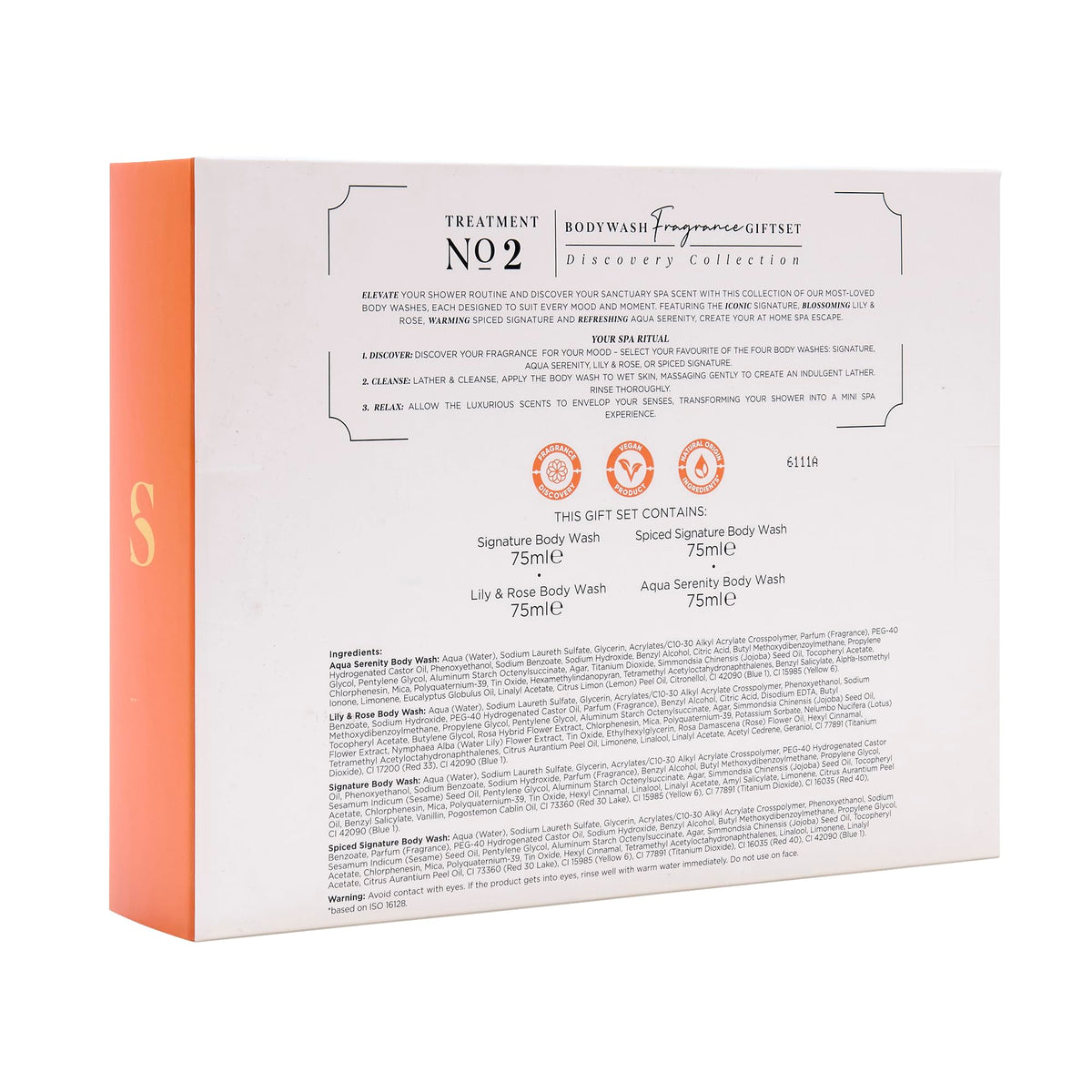Sanctuary Spa Discovery Body Wash Gift Set for Women - 4 x 75ml Collection - Signature, Spiced, Lily & Rose, Aqua Serenity Scents - Damaged Box