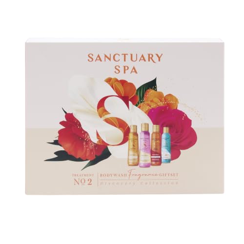 Sanctuary Spa Discovery Body Wash Gift Set for Women - 4 x 75ml Collection - Signature, Spiced, Lily & Rose, Aqua Serenity Scents - Damaged Box