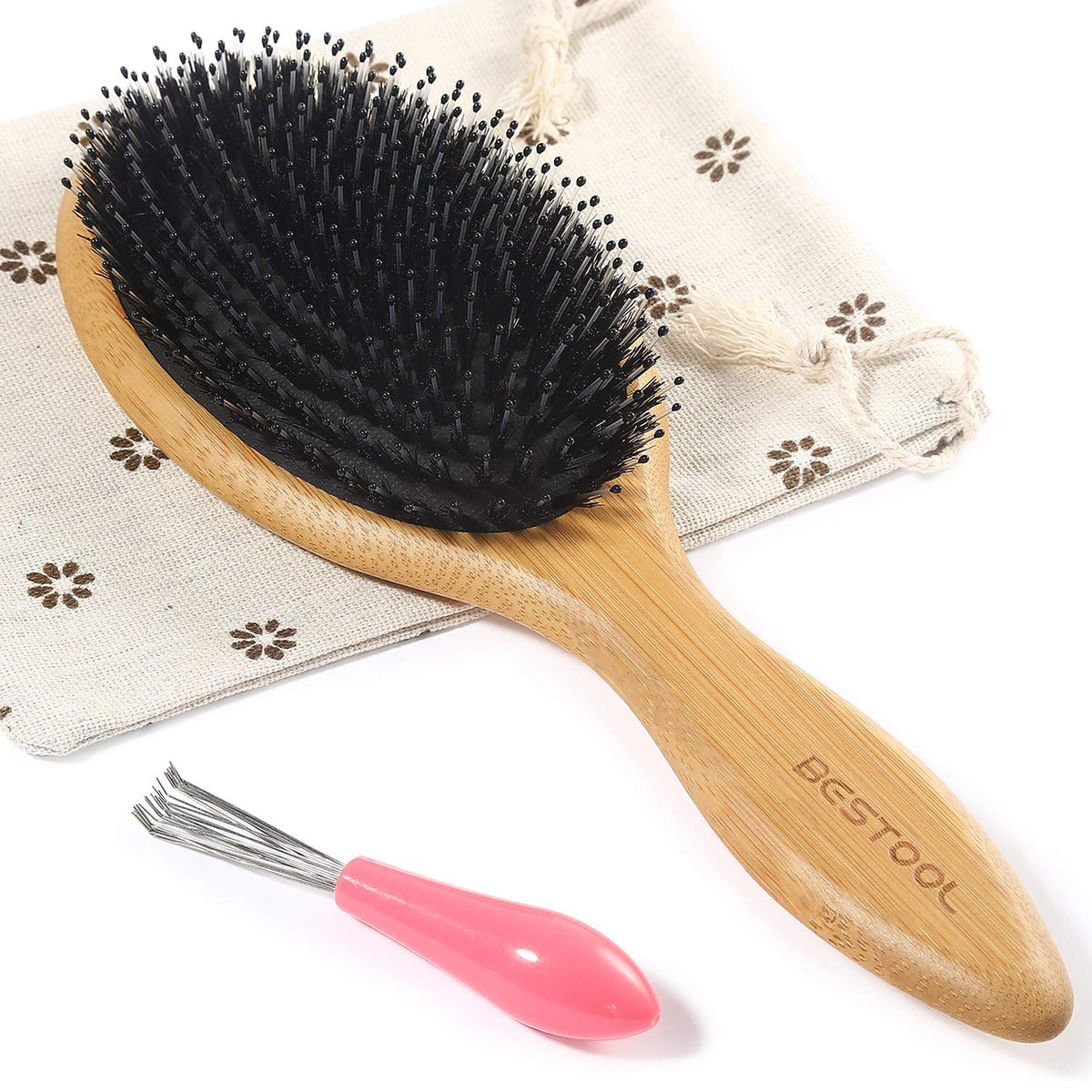 BESTOOL Hair Brush - Boar & Nylon Bristle - Wet/Dry Hair - Smoothing Massaging Detangling - Round Brush for Shine & Health - Damaged Box