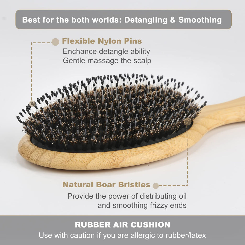 BESTOOL Hair Brush - Boar & Nylon Bristle - Wet/Dry Hair - Smoothing Massaging Detangling - Round Brush for Shine & Health - Damaged Box