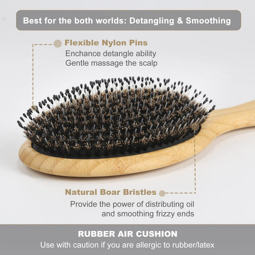 BESTOOL Hair Brush - Boar & Nylon Bristle - Wet/Dry Hair - Smoothing Massaging Detangling - Round Brush for Shine & Health - Damaged Box