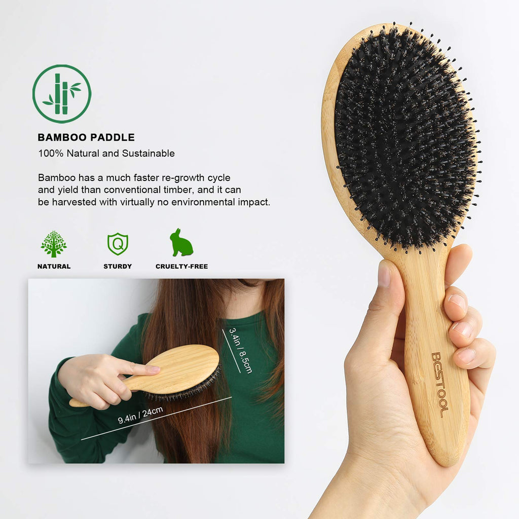 BESTOOL Hair Brush - Boar & Nylon Bristle - Wet/Dry Hair - Smoothing Massaging Detangling - Round Brush for Shine & Health - Damaged Box