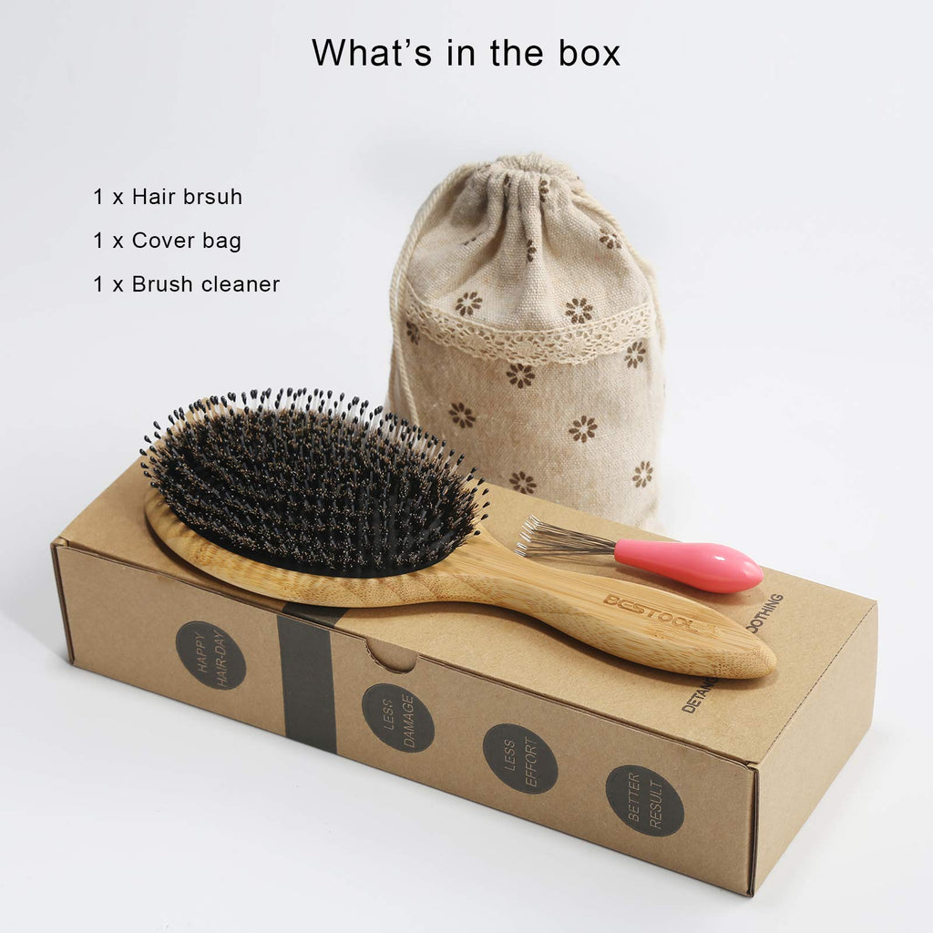 BESTOOL Hair Brush - Boar & Nylon Bristle - Wet/Dry Hair - Smoothing Massaging Detangling - Round Brush for Shine & Health - Damaged Box