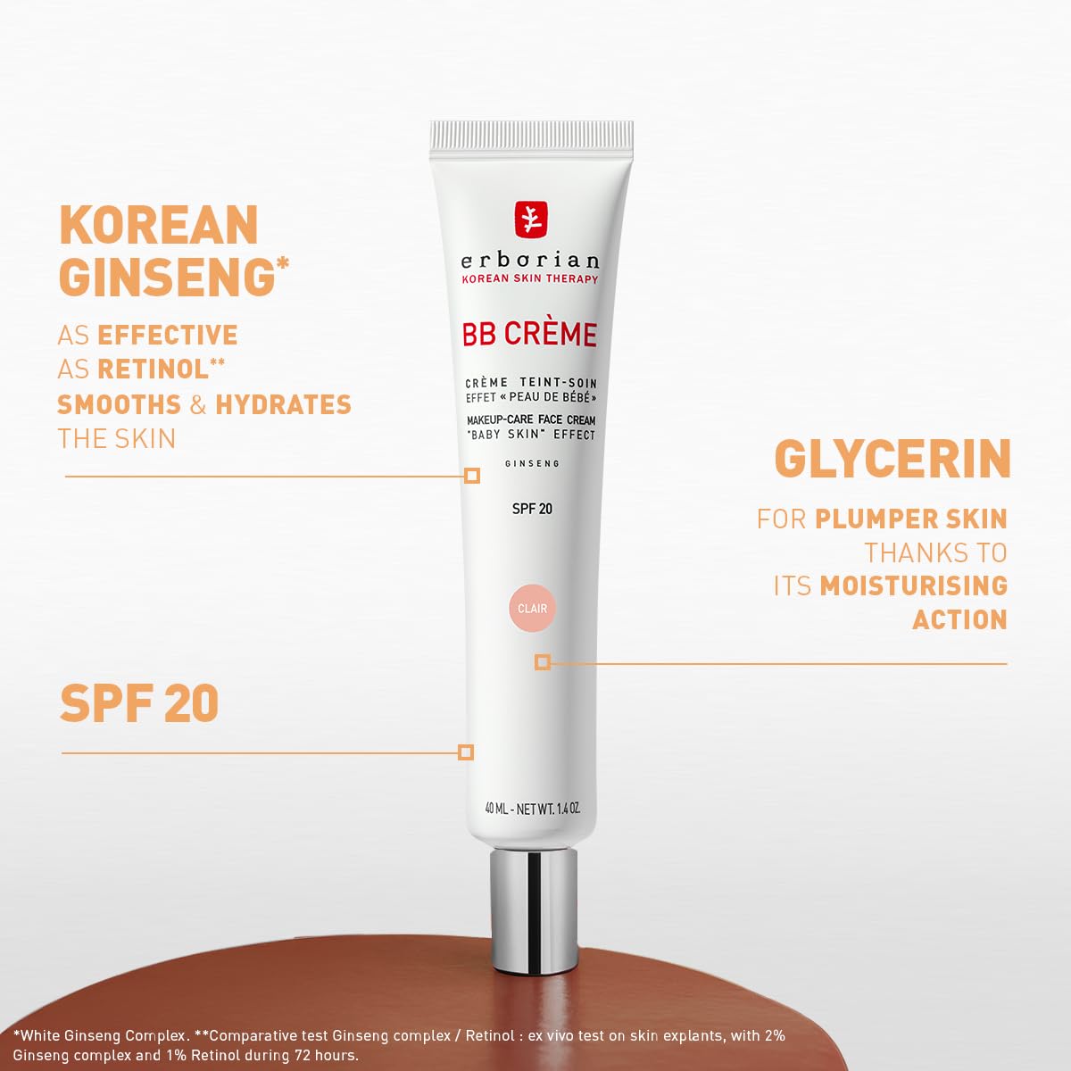 Erborian BB Cream with Ginseng - Nude SPF 20 - 5-in-1 Complexion Cream - 15ml Korean Cosmetic - New