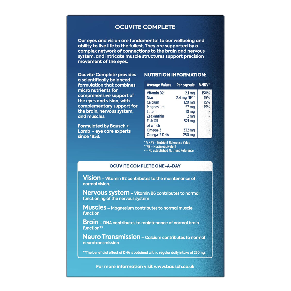 Bausch + Lomb Ocuvite Complete Eye Supplement Capsules - Lutein, Zeaxanthin, Omega 3 DHA, Vitamins B2 Niacin - Vision Health - Damaged Box - BBE 09/2026