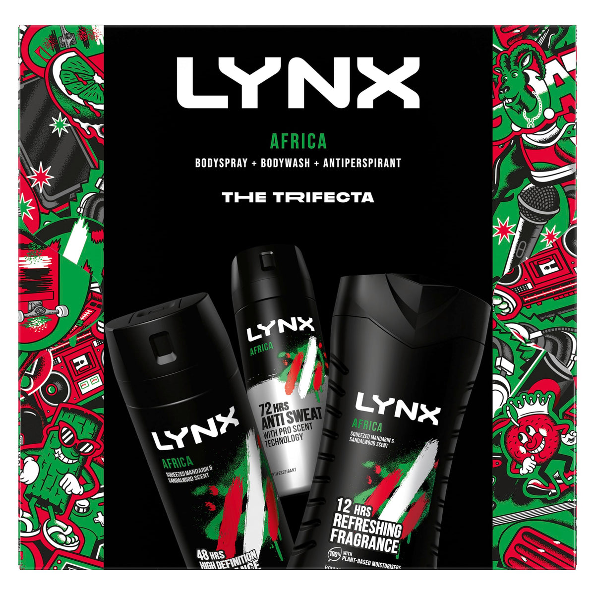 Lynx Africa Trifecta Gift Set - Deodorant Body Spray, Body Wash & Antantiperspirant - 3 Piece Male Grooming Kit - Damaged Box