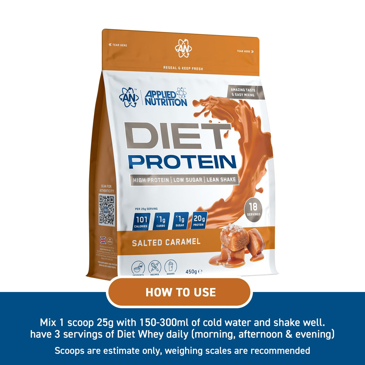 Applied Nutrition Diet Whey Protein Powder - Salted Caramel, 450g - Low Carb, Low Sugar, Weight Management Supplement - New - BBE 03/2028