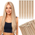 SEGO Pro Clip in Hair Extension Real Human Hair Lace Weft 6pcs 12 Inch 33g #12P613 Golden Brown Bleach Blonde Highlights - Damaged Box