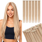 SEGO Pro Clip in Hair Extension Real Human Hair Lace Weft 6pcs 12 Inch 33g #12P613 Golden Brown Bleach Blonde Highlights - Damaged Box