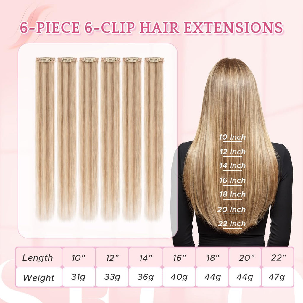 SEGO Pro Clip in Hair Extension Real Human Hair Lace Weft 6pcs 12 Inch 33g #12P613 Golden Brown Bleach Blonde Highlights - Damaged Box