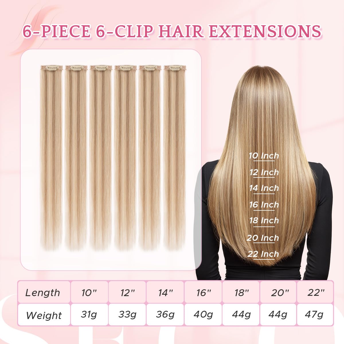 SEGO Pro Clip in Hair Extension Real Human Hair Lace Weft 6pcs 12 Inch 33g #12P613 Golden Brown Bleach Blonde Highlights - Damaged Box