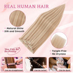 SEGO Pro Clip in Hair Extension Real Human Hair Lace Weft 6pcs 12 Inch 33g #12P613 Golden Brown Bleach Blonde Highlights - Damaged Box