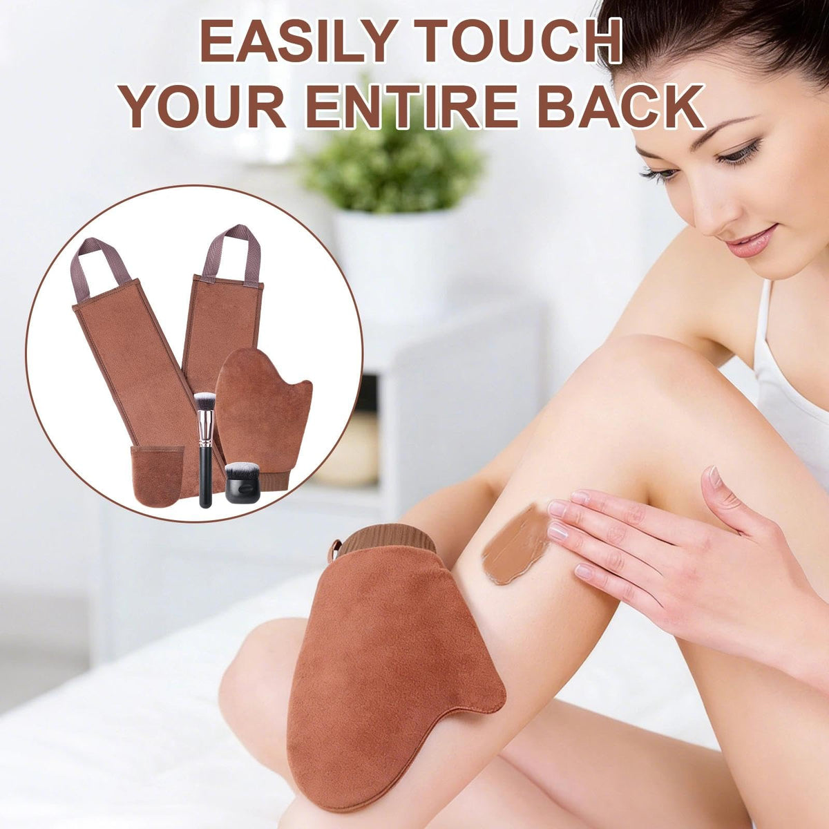 Luckymod 5-in-1 Reusable Self Tanning Mitt & Brush Set - Fake Tan Applicator Kit Face Body Blending Tool - New