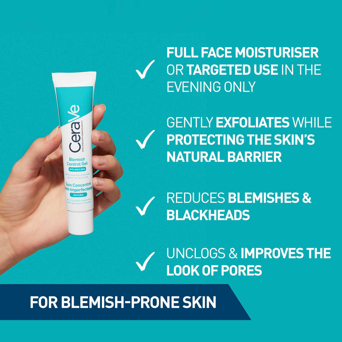 CeraVe Blemish Control Gel Moisturiser - 2% Salicylic Acid - 40ml - Acne Prone Skin Treatment Face Care - New