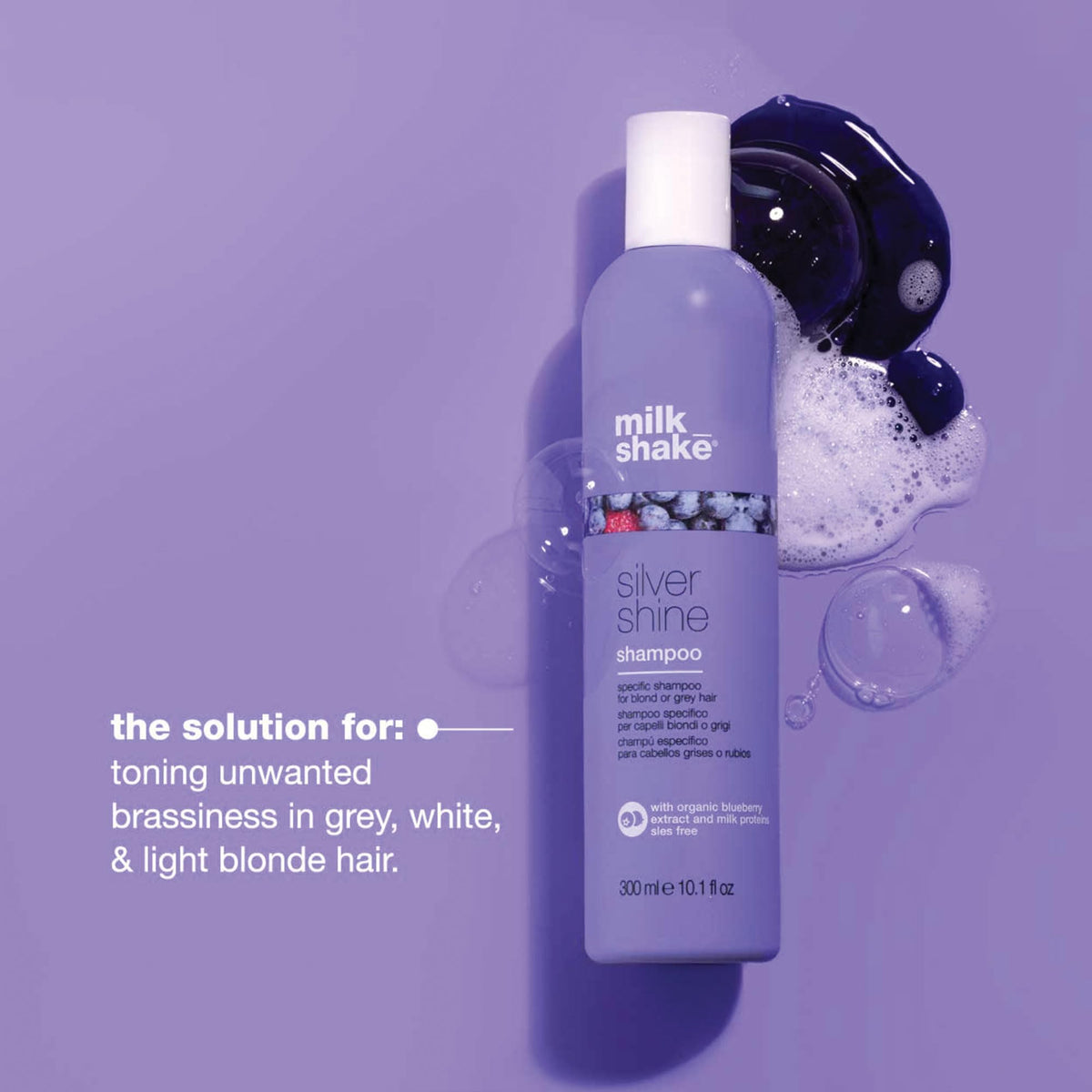 milk_shake Silver Shine Shampoo 300ml - Anti-Yellow Purple Pigment for Blonde, White & Grey Hair - New