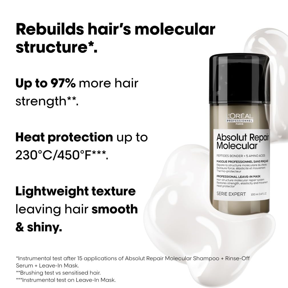 L'Oreal Professionnel Absolut Repair Molecular Leave-In Mask 100ml - Damaged Hair Treatment - Peptides Bond Repair - New