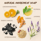 Natural Soap Bar Gift Set for Women - Tea Tree, Lavender, Oatmeal, Bamboo Charcoal, Turmeric - Hand & Body Wash Collection - Damaged Box