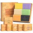 Natural Soap Bar Gift Set for Women - Tea Tree, Lavender, Oatmeal, Bamboo Charcoal, Turmeric - Hand & Body Wash Collection - Damaged Box