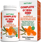 Complete Omega 3-6-7-9 Sea Buckthorn Oil 1200mg - Pure Whole Berries Non-GMO Kosher cGMP 60 Capsules - Damaged Box - BBE 03/2028