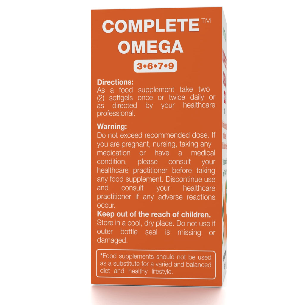 Complete Omega 3-6-7-9 Sea Buckthorn Oil 1200mg - Pure Whole Berries Non-GMO Kosher cGMP 60 Capsules - Damaged Box - BBE 03/2028