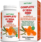 Complete Omega 3-6-7-9 Sea Buckthorn Oil 1200mg - Pure Whole Berries Non-GMO Kosher cGMP 60 Capsules - Damaged Box - BBE 03/2028