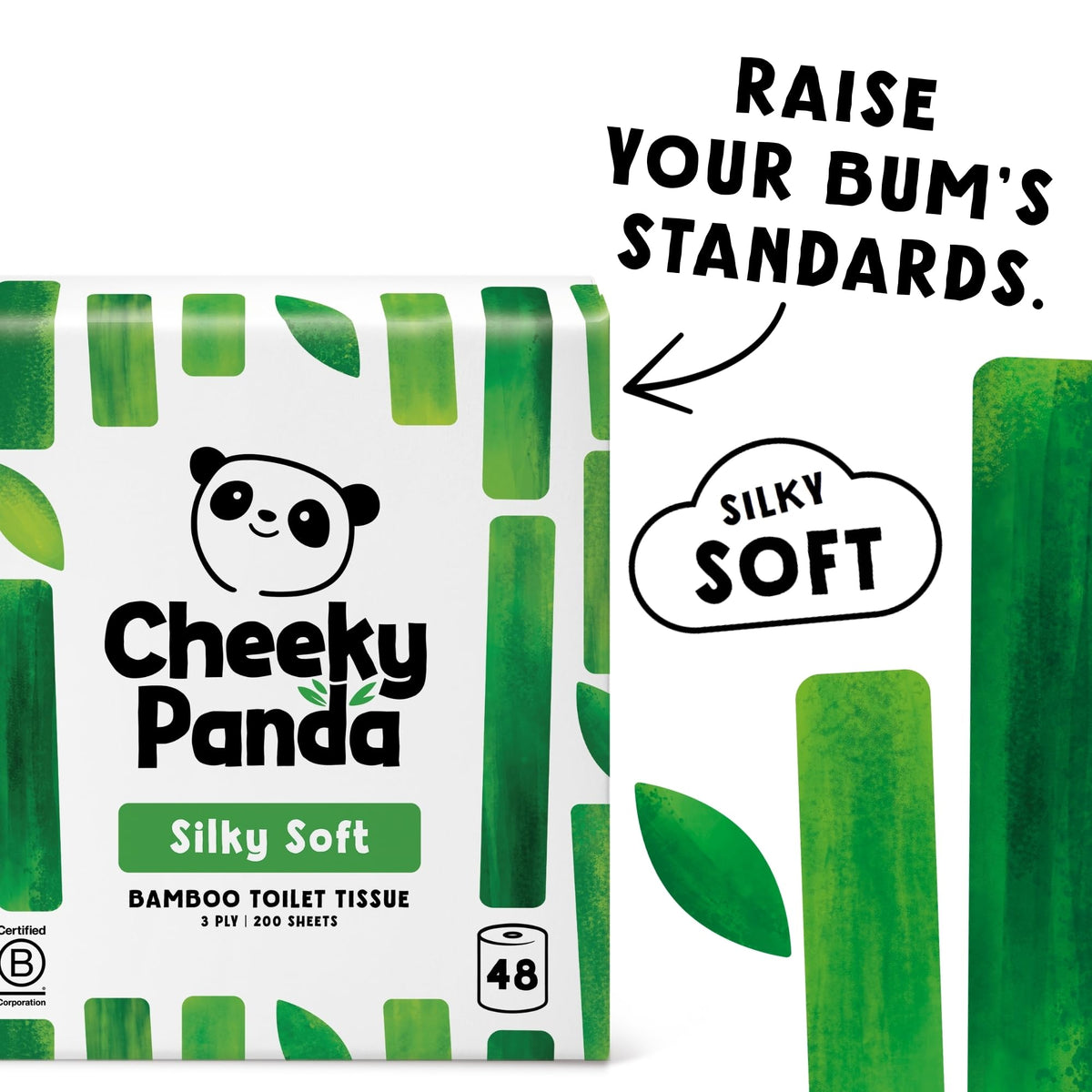 The Cheeky Panda Bamboo Toilet Rolls Bulk Buy - 48 Rolls of 3 Ply Toilet Paper | Plastic Free Packaging and Sustainable Tissue Paper | Compostable Loo Roll - Very Good