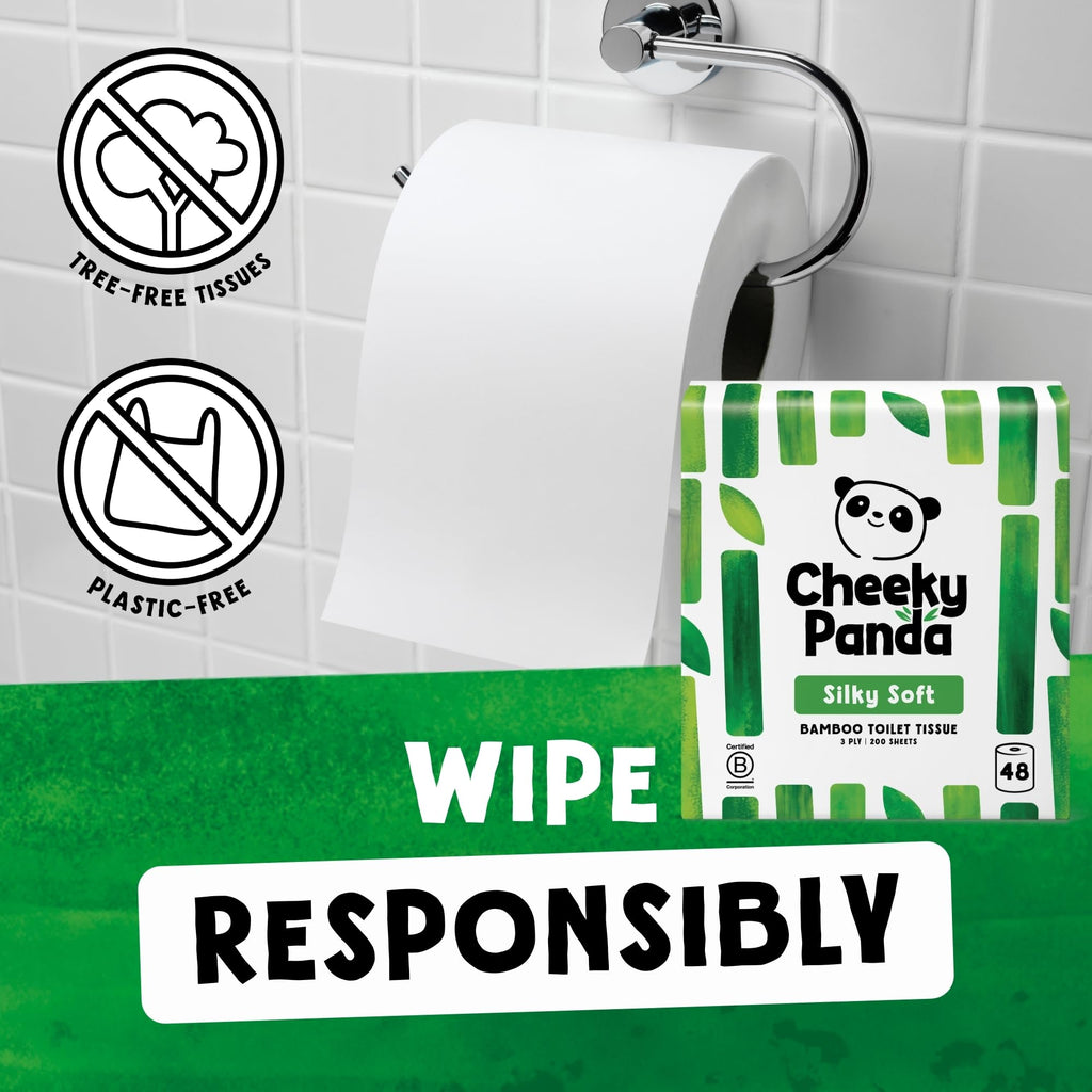 The Cheeky Panda Bamboo Toilet Rolls Bulk Buy - 48 Rolls of 3 Ply Toilet Paper | Plastic Free Packaging and Sustainable Tissue Paper | Compostable Loo Roll - Very Good