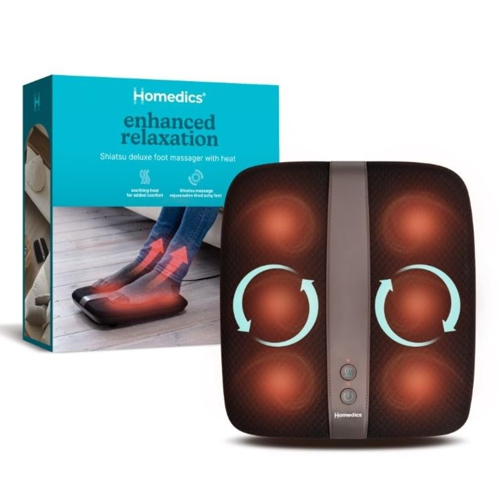 HoMedics Shiatsu Foot Massager with Heat - Deep Kneading, 6 Rotating Nodes, Toe Touch Control - White - Very Good