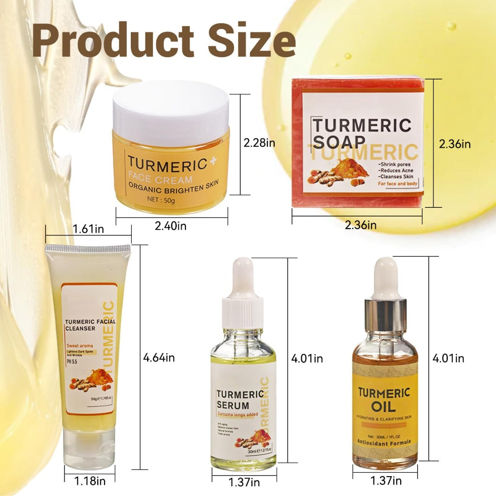 MKNZOME Turmeric Skincare Set - 5 Pcs Facial Kit with Cream, Soap & Oil - Body & Bath Pamper Gifts for Women - Damaged Box