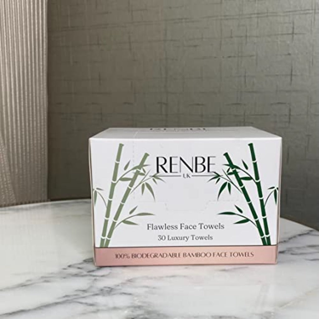 Renbe UK Disposable Face Towels 30 Pack - Bamboo Face Cloths for Sensitive Skin - Damaged Box