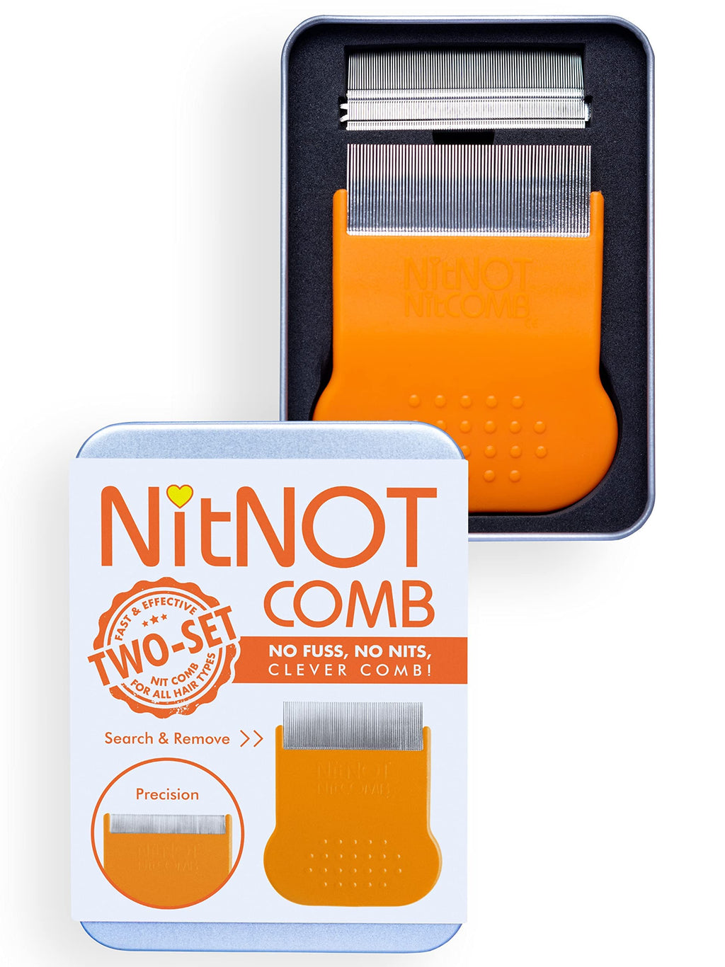 Nitnot Head Lice & Nit Comb - 2 Fine Tooth Combs for Nit & Egg Removal - All Hair Types - Children & Adults - Damaged Box