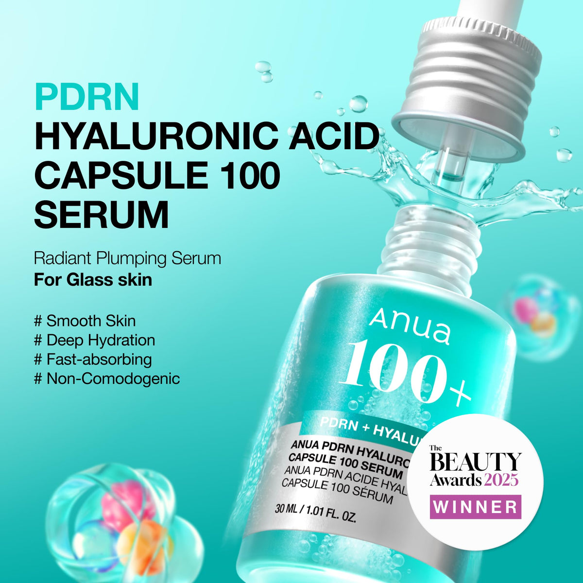 Anua PDRN Hyaluronic Acid Capsule 100 Serum - Korean Skincare Face Serum 30ml - Hydrating Anti-Aging Facial Treatment - New