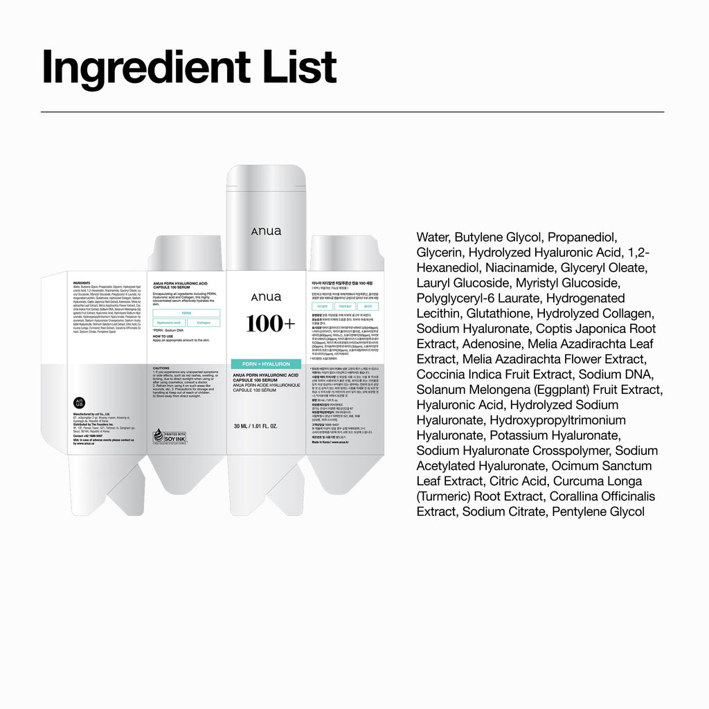 Anua PDRN Hyaluronic Acid Capsule 100 Serum - Korean Skincare Face Serum 30ml - Hydrating Anti-Aging Facial Treatment - New