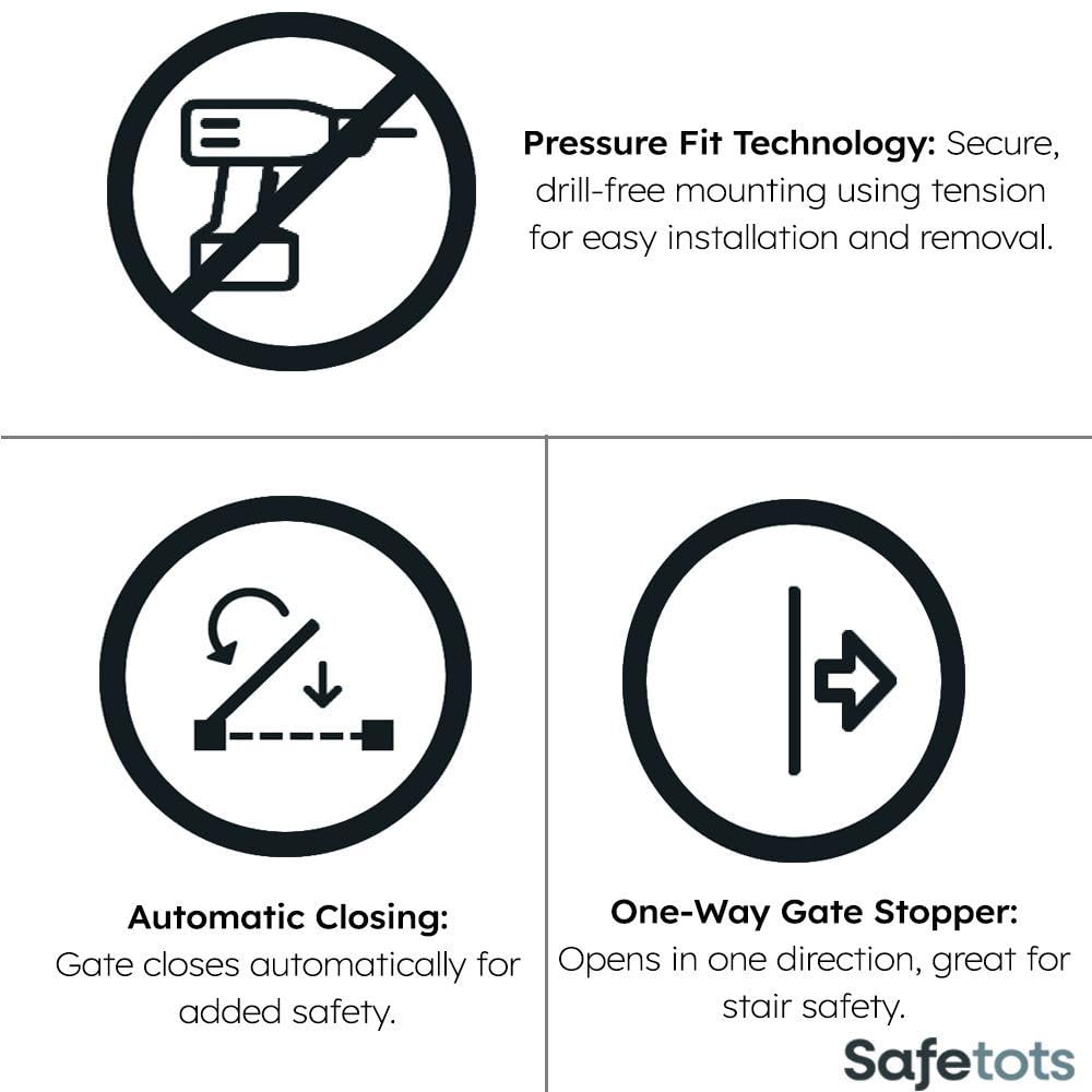 Safetots Pressure Fit Stair Gate - Auto Close Baby Safety Barrier - Narrow 68.5-75cm - White Toddler Pet Gate - New
