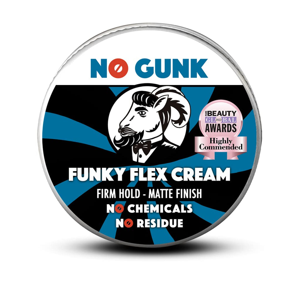 NO GUNK Funky Flex Cream - Men's Natural Hair Styling Cream - Firm Hold Matte Finish - Organic 50g - Damaged Box