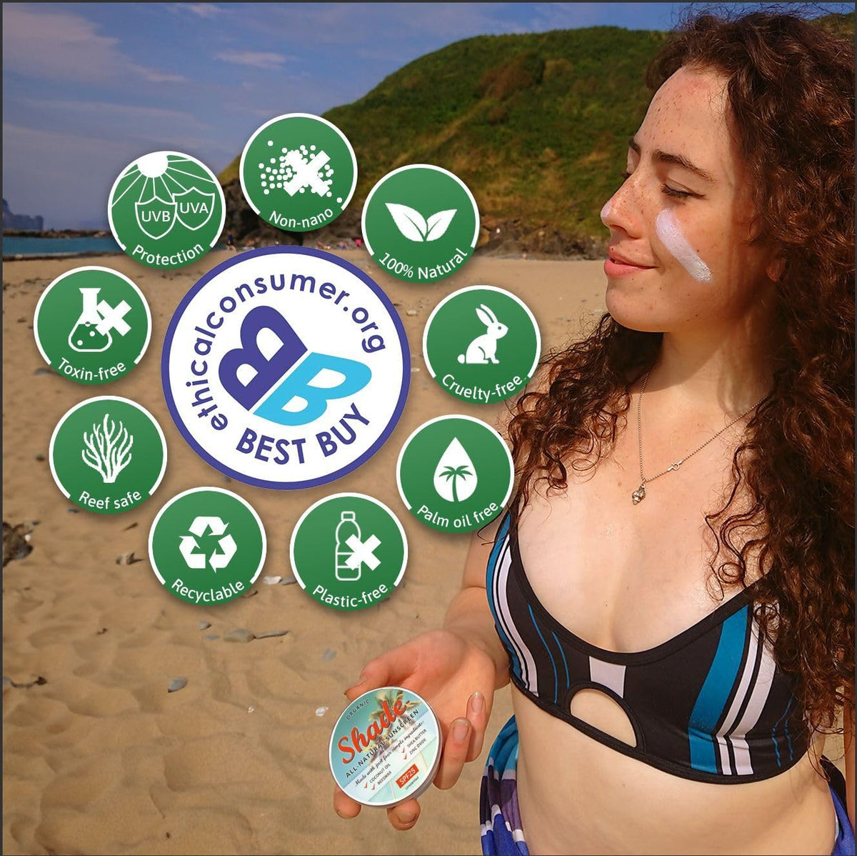 Shade All-Natural Sunscreen SPF25 - Unscented Mineral Face Body Sun Cream - Sensitive Skin Zinc Oxide - 100ml - Damaged Box