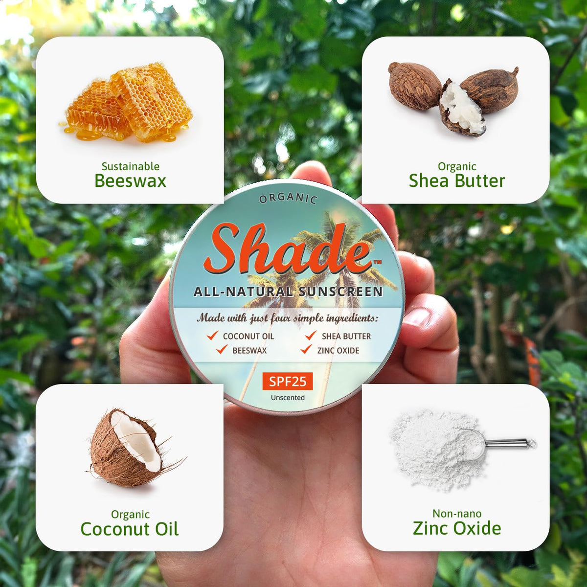 Shade All-Natural Sunscreen SPF25 - Unscented Mineral Face Body Sun Cream - Sensitive Skin Zinc Oxide - 100ml - Damaged Box