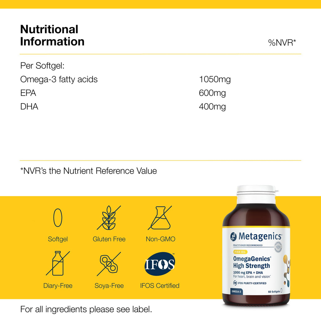 Metagenics OmegaGenics High Strength 1000mg Omega 3 Fish Oil - 30 Capsules Supplement - Damaged Box - BBE 12/2028