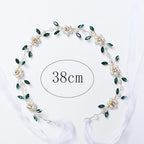 Carufin Crystal Leaf Hair Vine Headband - Pearl Flower Green Silver Bridal Wedding Accessory - New