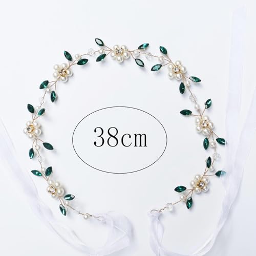 Carufin Crystal Leaf Hair Vine Headband - Pearl Flower Green Silver Bridal Wedding Accessory - New