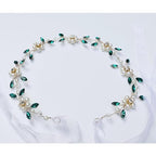 Carufin Crystal Leaf Hair Vine Headband - Pearl Flower Green Silver Bridal Wedding Accessory - New