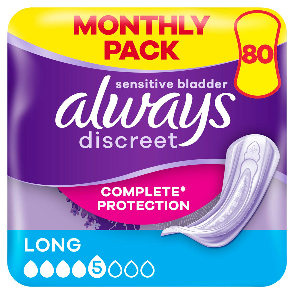Always Discreet Incontinence Pads Long - 80 Count - Discreet Absorbency Bladder Control - Damaged Box