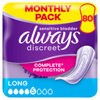 Always Discreet Incontinence Pads Long - 80 Count - Discreet Absorbency Bladder Control - Damaged Box