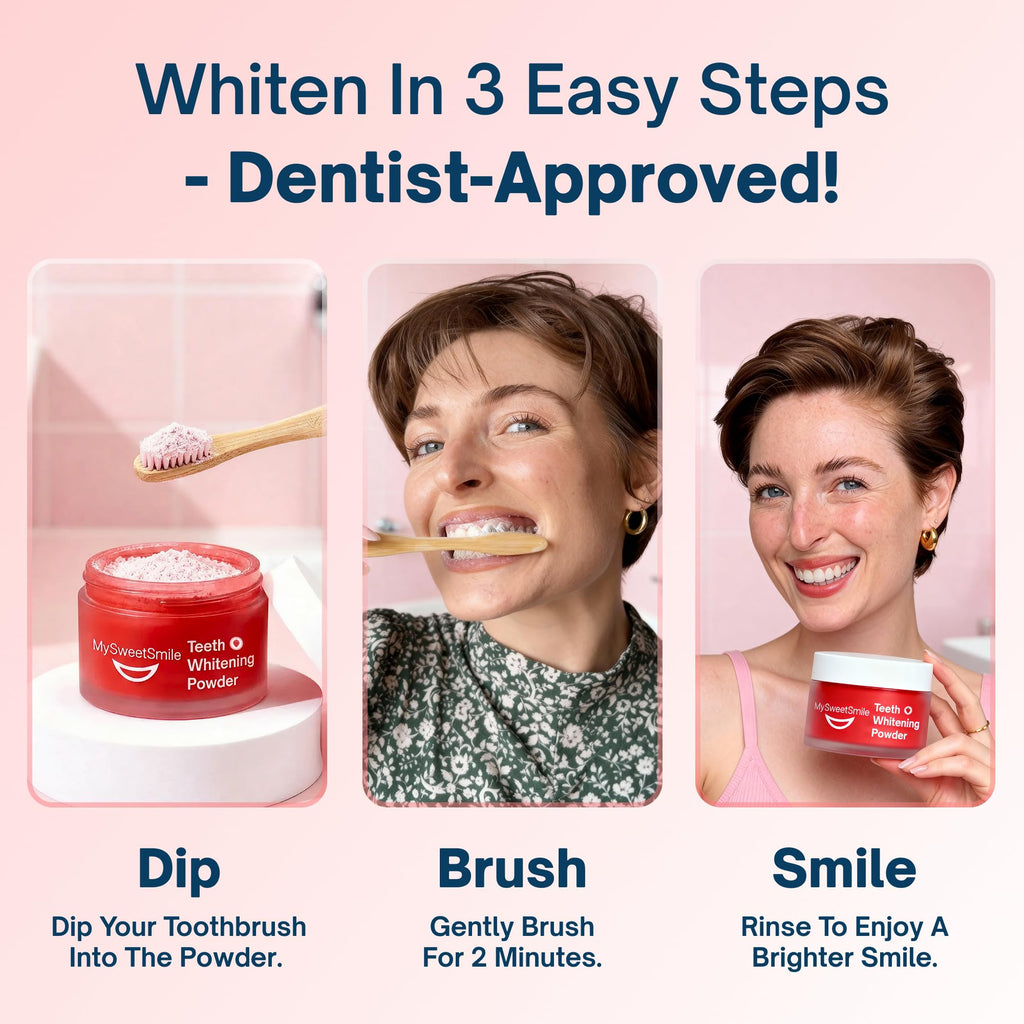 MySweetSmile 3-in-1 Teeth Whitening Powder - 6 Month Supply - Strawberry Flavour Dental Oral Care - New